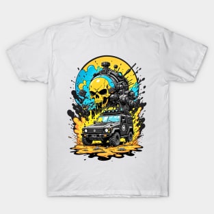 Apocalyptic cyberpunk truck feral skull futuristic poster design T-Shirt